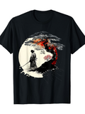 Men's T-Shirt Majestic Moonlit Landscape With Samurai Plum Tree And Misty Night Sky