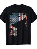 Men's T-Shirt Brick Wall Patterned American Flag With Dog Silhouette Facing Forward