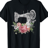 Men's T-Shirt Delicate Antique Design With Blooming Pink Flowers Sewing Machine