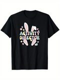 Men's T-Shirt Activity Director Pastel Flowers With Easter Bunny Ears And Hearts