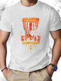 Men's T-Shirt Splashes Of Orange With Artistic Abstract Disc Golf Basket