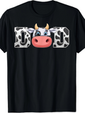 Men's T-Shirt Cartoon Eyes And Spotted Pattern Framing Cute Cow