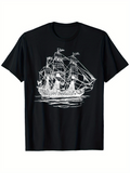 Men's T-Shirt Vintage Tall Ship With Billowing Sails On Calm Reflective Ocean Waters Ship
