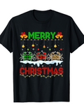 Men's T-Shirt Festive Merry Christmas Design With Ornaments Lights And Decorative Trees