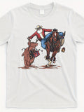 Men's T-Shirt Cowboy Chasing Wild Rodeo Calf With Lasso In Open Plains