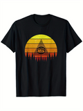 Men's T-Shirt Sunset With Mysterious Illuminated Eye Above Dark Forest Pyramid