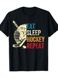 Men's T-Shirt Eat Sleep Hockey Repeat With Vintage Goalie Mask And Crossing Sticks