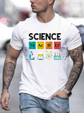 Men's T-Shirt Science Teacher Colorful Periodic Table Letters With Lab Tools Books And Beakers