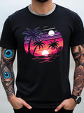 Men's T-Shirt Vivid Sunset Reflections With Silhouetted Palm Trees And Calm Ocean