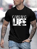 Men's T-Shirt Camping Life With Pine Trees Stars Tent And Camper Van