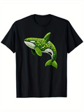Men's T-Shirt Lush Green Botanical Textures Covering A Graceful Leaping Whale