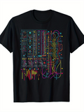 Men's T-Shirt Colorful Music Synthesizer Circuit Lines With Abstract Electric Pattern
