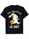 Men's T-Shirt The Egg Hunt Is On Playful Easter Bunny With A Basket Of Decorated Colorful Eggs