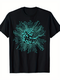 Men's T-Shirt Glowing Circuit Pathways Radiating From Cyber Sphere Central Core