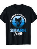 Men's T-Shirt Id Rather Be Collecting Blue Gradient Sunset With Shark Silhouette Teeth