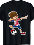 Men's T-Shirt Cartoon Boy Dabbing With Striped Shirt And Soccer Ball