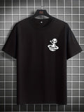 Men's T-Shirt Playful Alien With Peace Gesture Riding Flying Saucer Alien