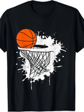 Men's T-Shirt Splattered Artistic Graffiti With Basketball And Dynamic Motion Hoop