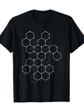 Men's T-Shirt White Geometric Overlay With Interlocking Hexagonal Shapes Pattern