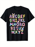 Men's T-Shirt Colorful Candy Patterned Alphabet Letters On Black T Shirt