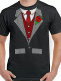 Men's T-Shirt Elegant Rose With Classic Suit Pattern And Red Tie On Tuxedo