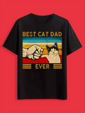 Men's T-Shirt Best Cat Dad Ever Fist Bump With Retro Sunset Cat