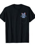 Men's T-Shirt Cute Blue Cat Peeking Out From A Simple Shirt Pocket