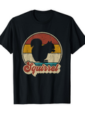 Men's T-Shirt Retro Sunset Stripes With Large Playful Animal Squirrel Silhouette Squirrel