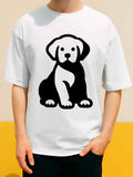 Men's T-Shirt Playful Monochrome Silhouette Puppy Sitting Under Daylight Puppy