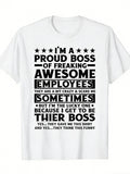 Men's T-Shirt Proud Boss Statement Surrounded By Stars With Bold Text White Shirt