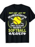 Men's T-Shirt Shes Not Just My Granddaughter With Yellow Softball Surrounded By Bats And Gloves
