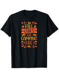 Men's T-Shirt Fall Vibes And Camping Life Surrounded By Leaves Pumpkin And Campfire Elements