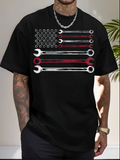 Men's T-Shirt Industrial Flags With Bold Metal Wrenches Under Striped Pattern Flag