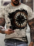 Men's T-Shirt Weathered Map With Intricate Wind Rose And Compass Star