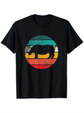 Men's T-Shirt Retro Sun Stripes With Wild Nature Silhouette Majestic Rhino