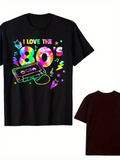 Men's T-Shirt I Love The Eighties Neon Cassette Tape With Vibrant Colorful Music Notes Lightning