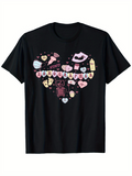 Men's T-Shirt Sweet Pastel Hearts With Cartoon Icons In Playful Arrangement Heart