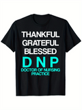Men's T-Shirt Thankful Grateful Blessed With Blue Lettering On Black T Shirt