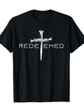 Men's T-Shirt Redeemed Silver Cross Shaped From Metallic Nails With Bold Typography