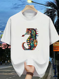 Men's T-Shirt Colorful Mosaic Patterns Shimmering Under Soft Summer Lights Seahorse