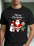 Men's T-Shirt Merry Christmas Playful Holiday Characters With Santa Surrounded By Snowflakes Reindeer And Penguin