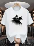 Men's T-Shirt Abstract Silhouette With Flowing Lines Of Mysterious Man On Horse
