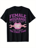 Men's T-Shirt Female Mechanic Pink Lips With Wrench On Bold Graphic Statement Shirt