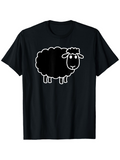 Men's T-Shirt Cartoon White Line Art Happy Smiling Sheep Graphic Design Sheep