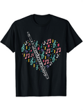 Men's T-Shirt Colorful Melodic Music Notes With Silver Flute Centerpiece Heart Shape Flute