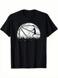 Men's T-Shirt Silhouette Horizon Among Grass With Sunset Basketball Player Scene