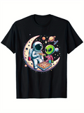 Men's T-Shirt Playful Astronaut Sharing Pizza With Friendly Green Alien