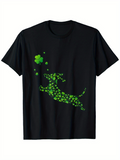 Men's T-Shirt Playful Green Shamrock Patterned Leaping Dog Under Floating Clovers