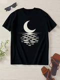 Men's T-Shirt Reflected Crescent Moon Over Calm Rippling Water Night Scene