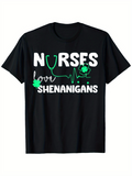 Men's T-Shirt Nurses Love Shenanigans With Shamrock And Green Stethoscope Graphic T Shirt